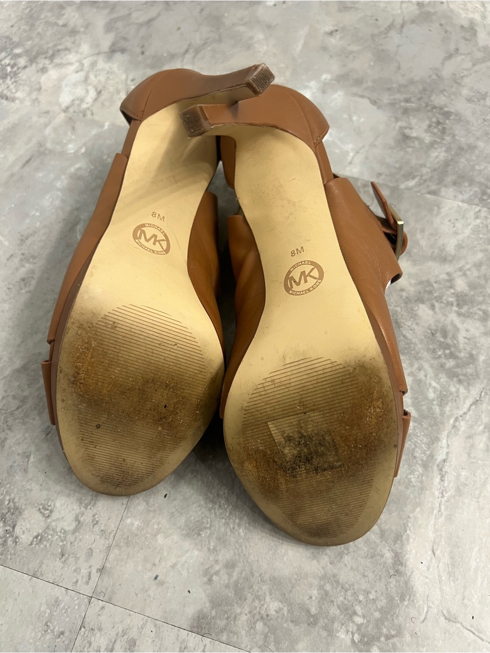 Michael Kors Cognac Leather High Heel Sandal with Buckle - Picture 11 of 11